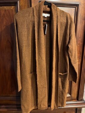 LOFT Cozy Open-Front Long Cardigan in Chestnut Brown